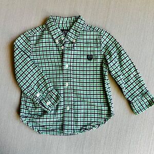 Boy's Chaps Green & Blue Plaid Long Sleeve Button Up Shirt Size 24mos